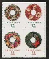 U.S. #3252b Christmas Wreaths - block MNH