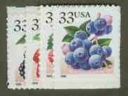 U.S. #3294-97 Berries (1999), 4 Singles MNH