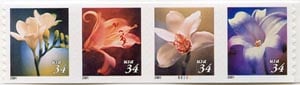 U.S. #3481a 34c Flowers Coil Strip of 4 MNH