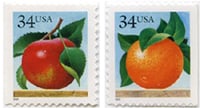 U.S. #3493-94 34c Apple and Orange, 2 Singles MNH