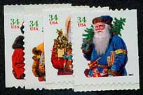 U.S. #3541-44 Christmas Santas, 4 Singles MNH