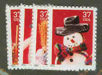 U.S. #3676-79 Christmas Snowmen, 4 Singles MNH