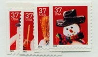 U.S. #3684-87 Christmas Snowmen, 4 Singles MNH