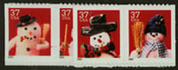 U.S. #3688-91 Christmas Snowmen, 4 Singles MNH