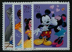 U.S. #4025-28 Art of Disney Romance, 4 Singles