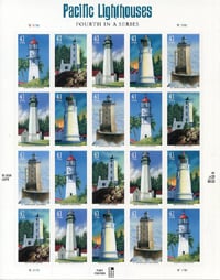 U.S. #4150 Pacific Lighthouses, Pane of 20