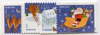 U.S. #4712-15 Holiday Santa and Sleigh, 4 Singles