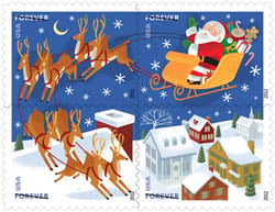 U.S. #4715a Holiday Santa and Sleigh Block of 4