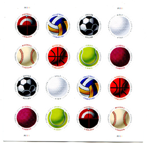 U.S. #5210 Sports Balls Pane of 16