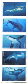 U.S. #5227a Sharks, Strip of 5