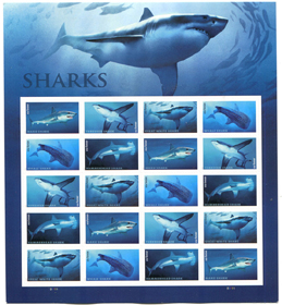 U.S. #5227 Sharks Pane of 20