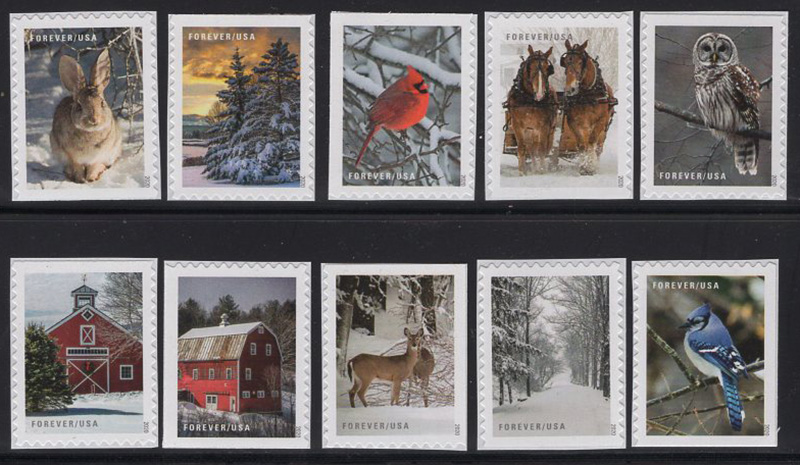 U.S. #5532-41 Winter Scenes, 10 Singles