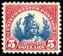 U.S. #573 $5.00 Head of Freedom Statue - MNH