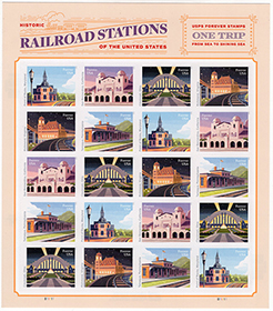 U.S. #5762 Railroad Stations, Pane of 20