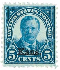 U.S. #663 5c Theodore Roosevelt, Kansas - Mint