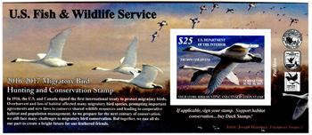 U.S. #RW83A Trumpeter Swans 2016 Migratory Bird (Duck) Souvenir Sheet