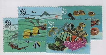 U.S. #2863-66 Wonders of the Sea, 4 Singles Used