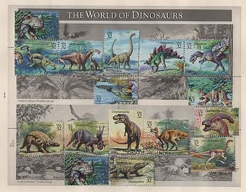 U.S. #3136a-o World of Dinosaurs, 15 Singles Used