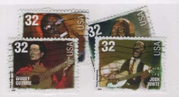 U.S. #3212-15 Folk Musicians, 4 Singles Used