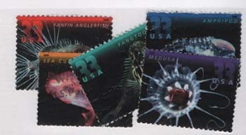 U.S. #3439-43 Deep Sea Creatures, 5 Singles Used