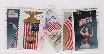 U.S. #3776-80 Old Glory, 5 Singles Used