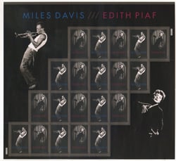 U.S. #4693 Miles Davis & Edith Piaf, Pane of 20