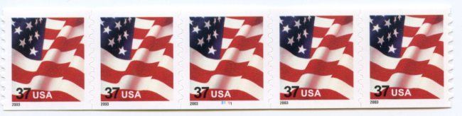 U.S. #3633A 37c Flag Self-Adhesive PNC(5) #B1111