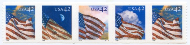 U.S. #4239a 42c American Flag setenant strip PNC(5) #S1111