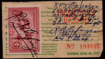 U.S. #RW2 on license