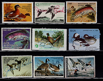 State Fish and Game Stamps - 9 stamps