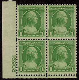 U.S. #705 1c From Washington Bust by Houdon PNB of 4 Mint