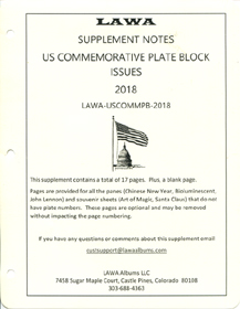 LAWA U.S. Commemorative Plate Blocks Supplement for White Ace 2019