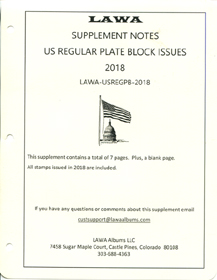 LAWA U.S. Regular Plate Blocks Supplement for White Ace 2019